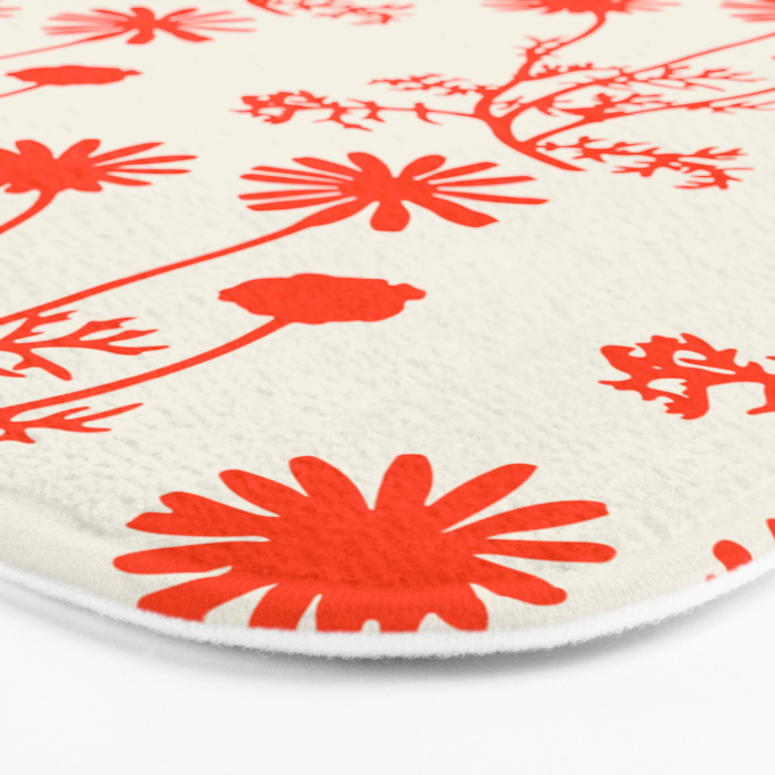 Wild Daisies Floral Botanical Pattern in Orange and Off White Bath Mat Gallery Image 3