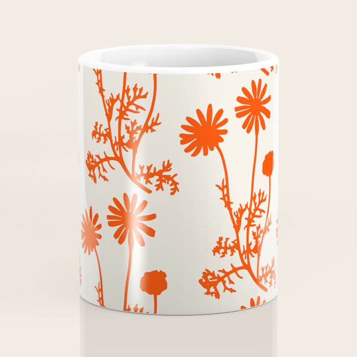 Wild Daisies Floral Botanical Pattern in Orange and Off White Coffee Mug Gallery Image 4