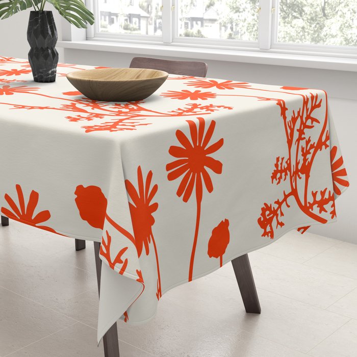 Wild Daisies Floral Botanical Pattern in Orange and Off White Tablecloth Gallery Image 3