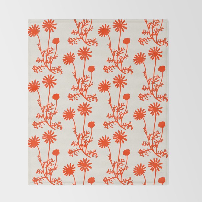 Wild Daisies Floral Botanical Pattern in Orange and Off White Throw Blanket Gallery Image 2