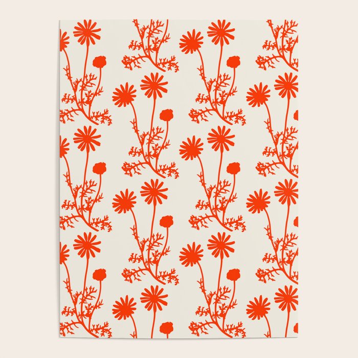 Wild Daisies Floral Botanical Pattern in Orange and Off White Poster Gallery Image 4