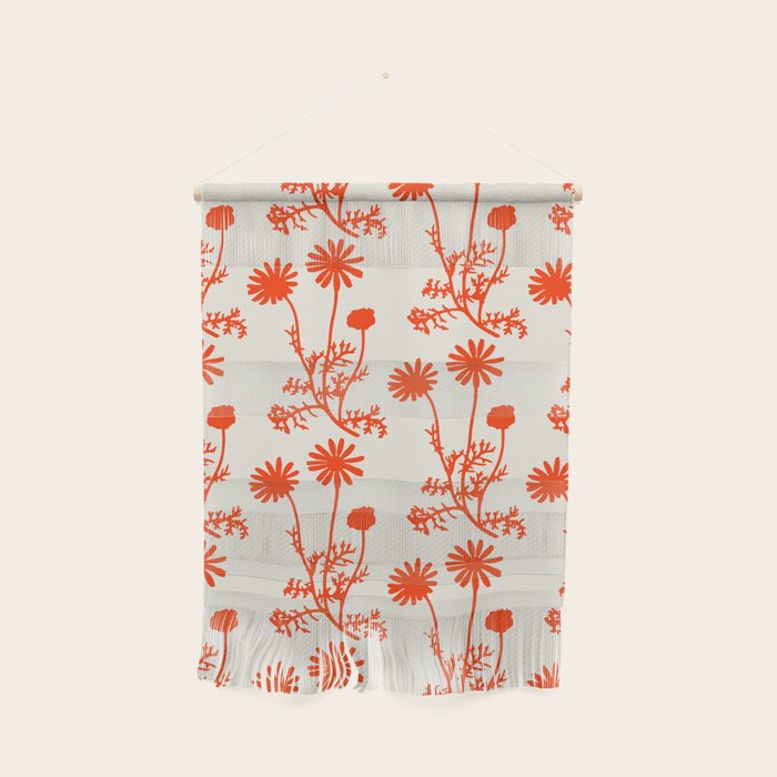 Wild Daisies Floral Botanical Pattern in Orange and Off White Wall Hanging Gallery Image 1