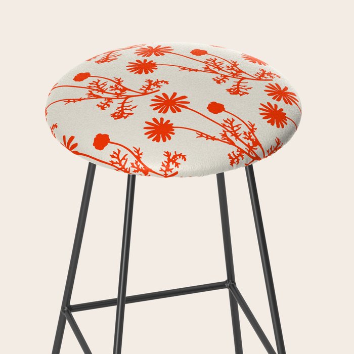 Wild Daisies Floral Botanical Pattern in Orange and Off White Stool Gallery Image 2