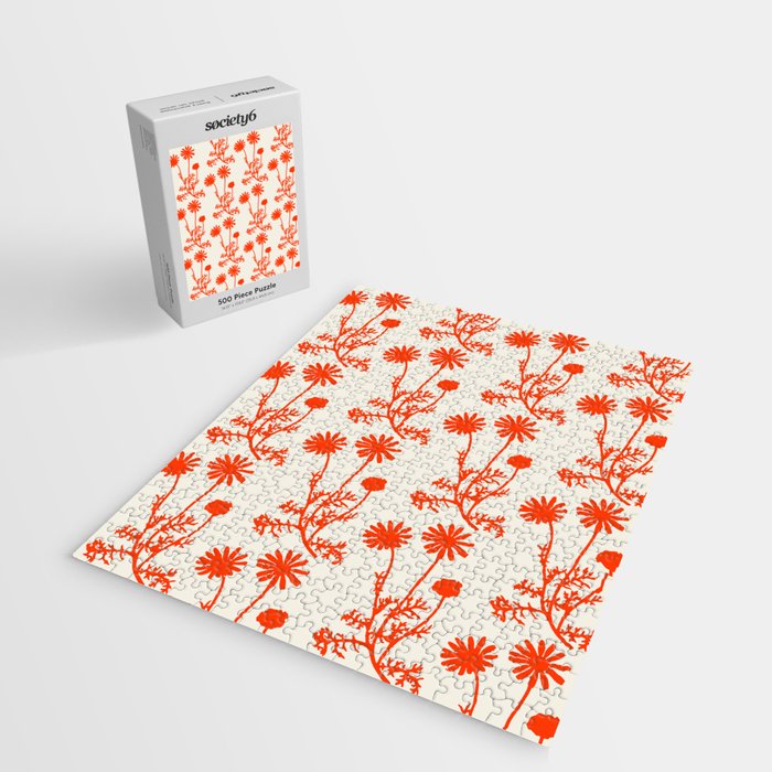 Wild Daisies Floral Botanical Pattern in Orange and Off White Jigsaw Puzzle Gallery Image 2