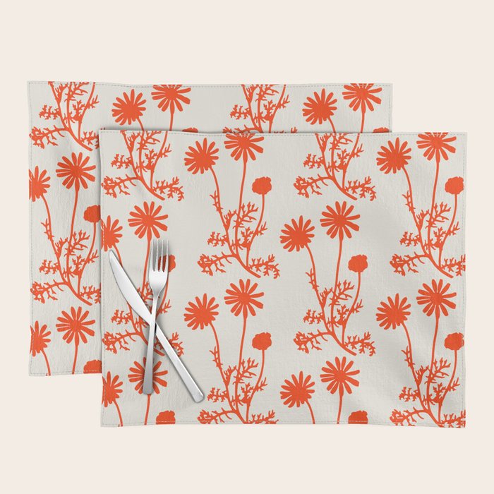 Wild Daisies Floral Botanical Pattern in Orange and Off White Placemat Gallery Image 1