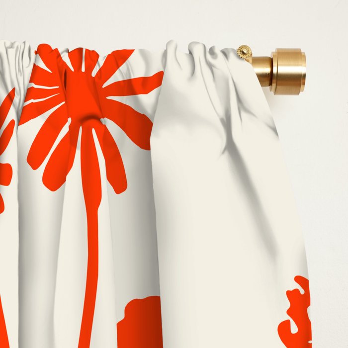 Wild Daisies Floral Botanical Pattern in Orange and Off White Window Curtain Gallery Image 2
