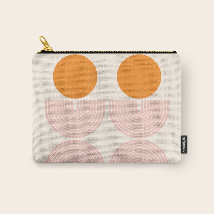 Mid Century Modern Geometric 43 in Coral Orange (Rainbow and Sun Abstraction) Carry All Pouch Gallery Image 1