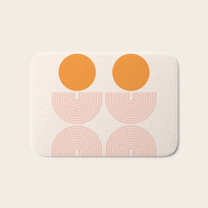 Mid Century Modern Geometric 43 in Coral Orange (Rainbow and Sun Abstraction) Bath Mat Gallery Image 1
