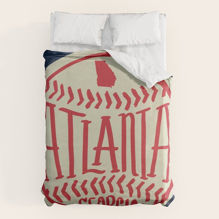 Atlanta Georgia Baseball - Hand Drawn, Script Typography Duvet Cover Gallery Image 6