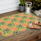 Checkered Citrus Fruit in Sage & Orange Outdoor Rug Gallery Image 2
