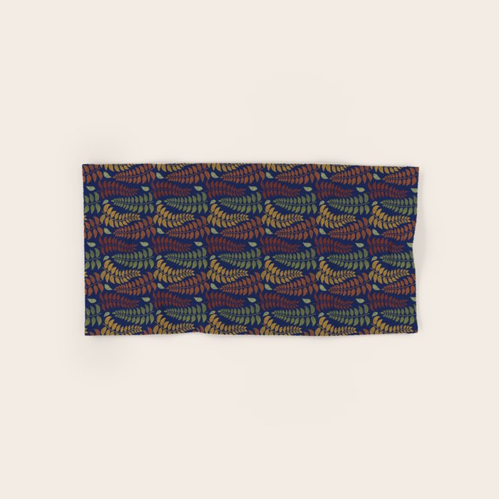 Leaf Fronds in Fall Colors on Navy Blue Bath Towel Gallery Image 1