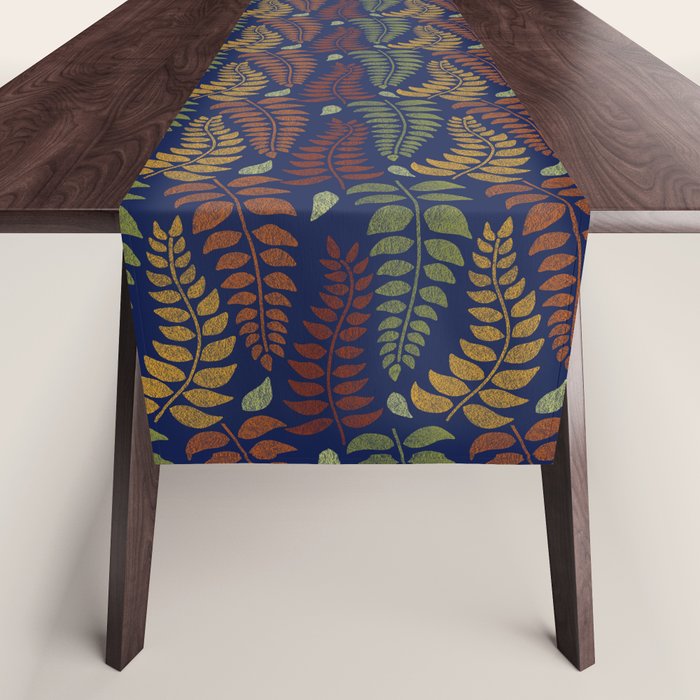 Leaf Fronds in Fall Colors on Navy Blue Table Runner Gallery Image 1