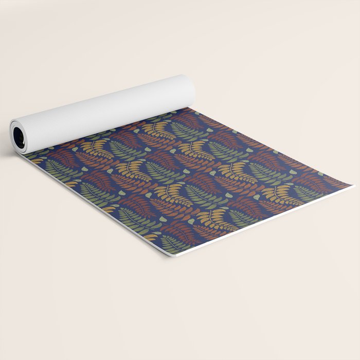 Leaf Fronds in Fall Colors on Navy Blue Yoga Mat Gallery Image 2