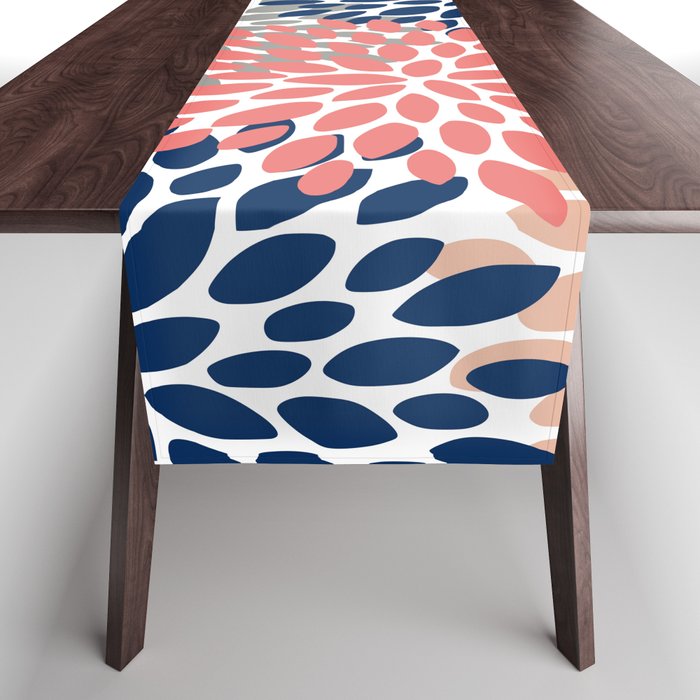 Festive, Flowers Print, Blue, Coral, Aqua, Gray Table Runner Gallery Image 1