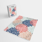 Festive, Flowers Print, Blue, Coral, Aqua, Gray Jigsaw Puzzle Gallery Image 2