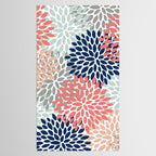 Festive, Flowers Print, Blue, Coral, Aqua, Gray Tablecloth Gallery Image 2