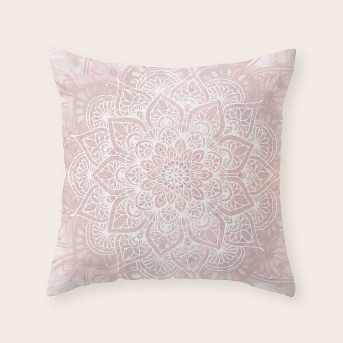 Mandala Yoga Love, Blush Pink Floral Throw Pillow Gallery Image 6