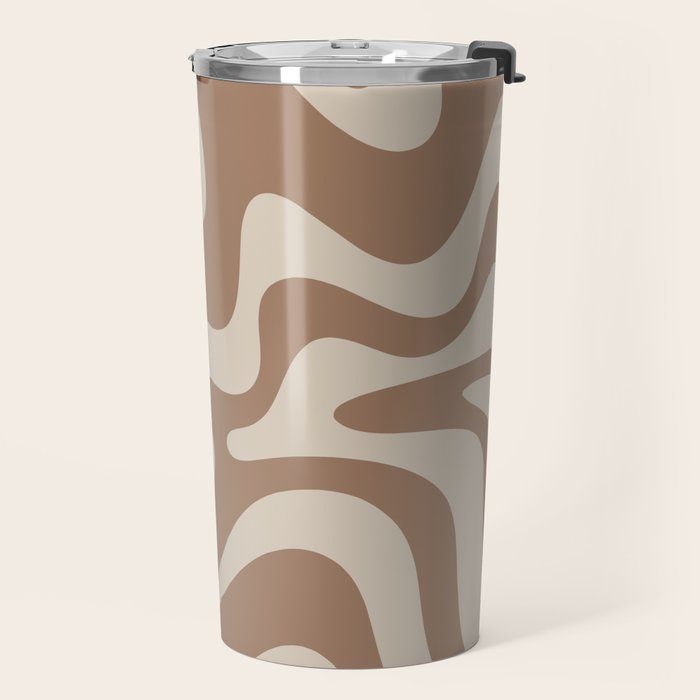 Liquid Swirl Contemporary Abstract Pattern in Chocolate Milk Brown and Beige Travel Mug Gallery Image 2