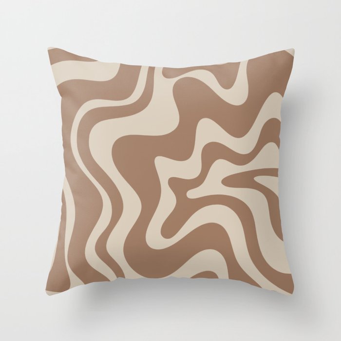 Liquid Swirl Contemporary Abstract Pattern in Chocolate Milk Brown and Beige Throw Pillow Gallery Image 6