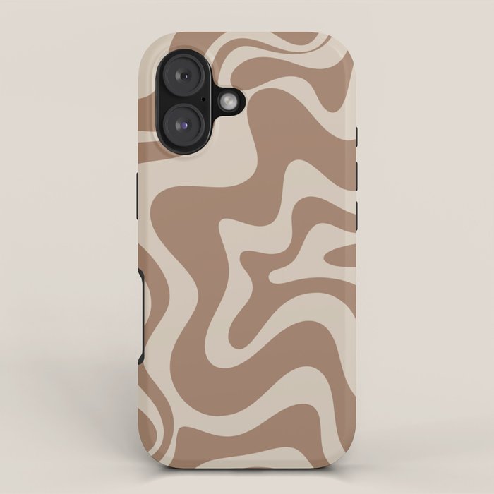 Liquid Swirl Contemporary Abstract Pattern in Chocolate Milk Brown and Beige iPhone Case Gallery Image 1