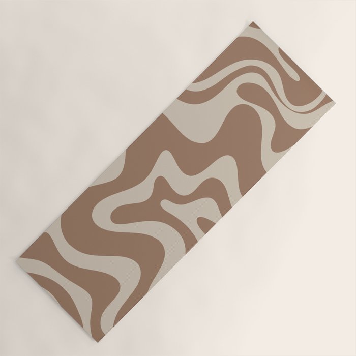 Liquid Swirl Contemporary Abstract Pattern in Chocolate Milk Brown and Beige Yoga Mat Gallery Image 1
