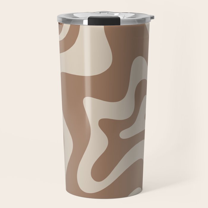 Liquid Swirl Contemporary Abstract Pattern in Chocolate Milk Brown and Beige Travel Mug Gallery Image 1