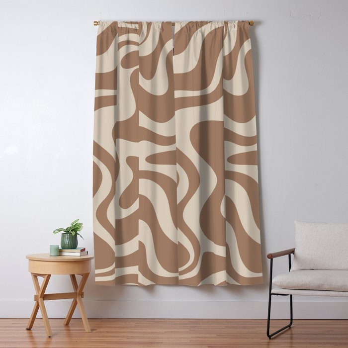 Liquid Swirl Contemporary Abstract Pattern in Chocolate Milk Brown and Beige Window Curtain Gallery Image 5