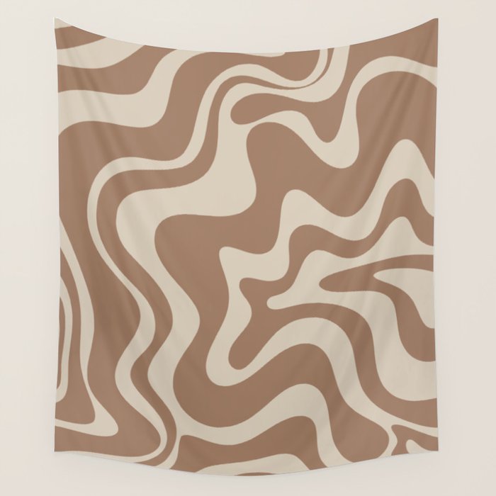 Liquid Swirl Contemporary Abstract Pattern in Chocolate Milk Brown and Beige Wall Tapestry Gallery Image 4