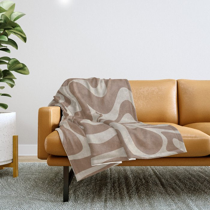 Liquid Swirl Contemporary Abstract Pattern in Chocolate Milk Brown and Beige Throw Blanket Gallery Image 1