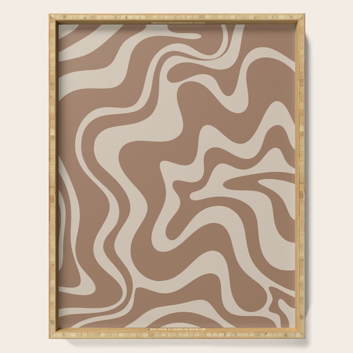 Liquid Swirl Contemporary Abstract Pattern in Chocolate Milk Brown and Beige Serving Tray Gallery Image 1