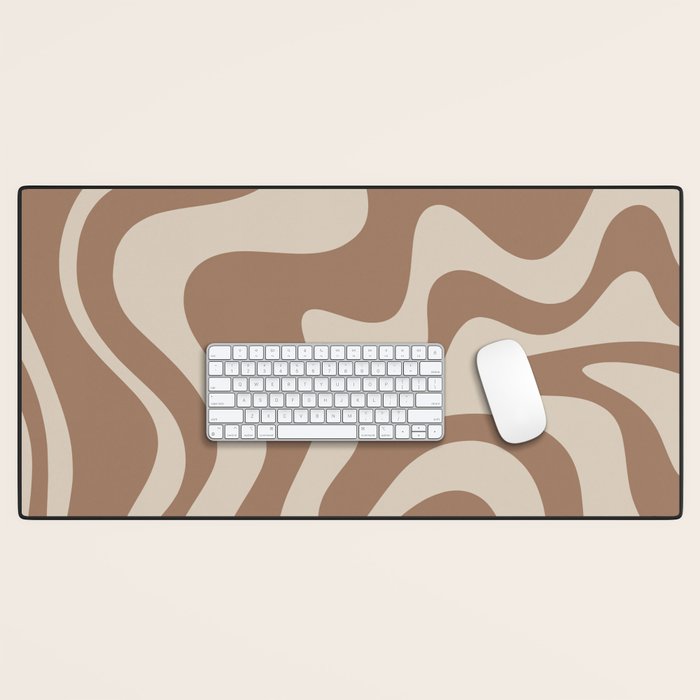 Liquid Swirl Contemporary Abstract Pattern in Chocolate Milk Brown and Beige Desk Mat Gallery Image 1