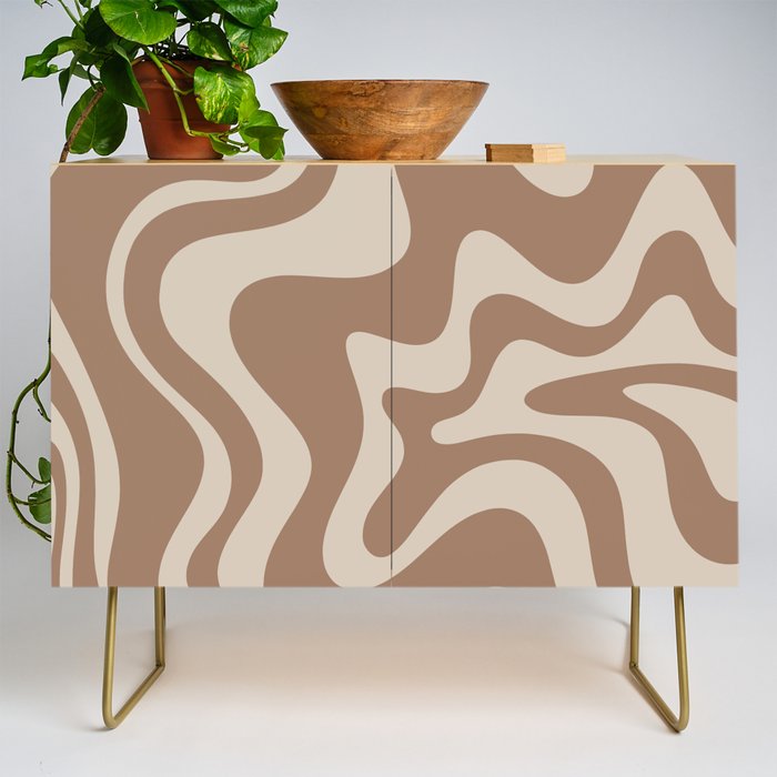 Liquid Swirl Contemporary Abstract Pattern in Chocolate Milk Brown and Beige Credenza Gallery Image 1