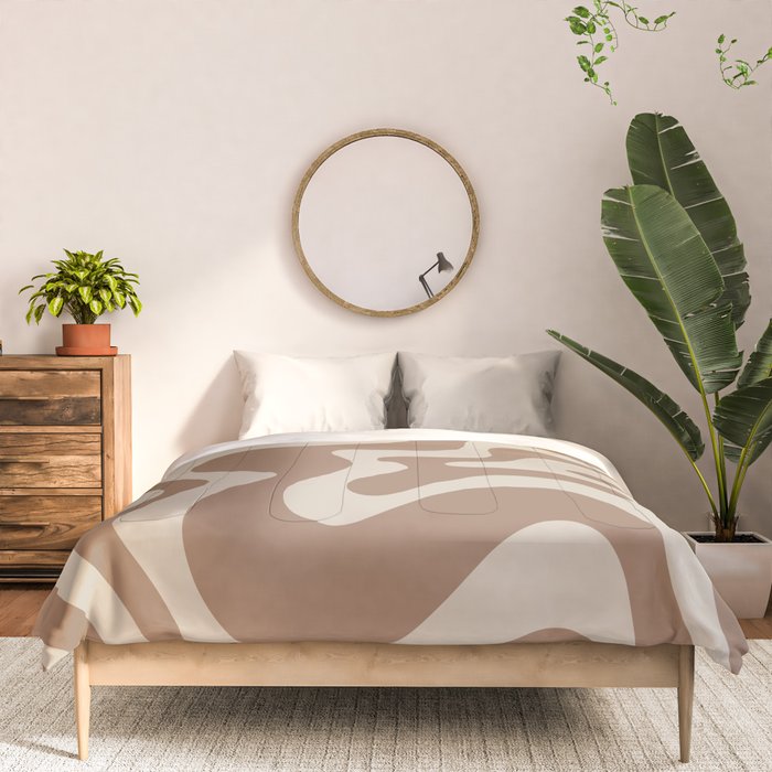 Liquid Swirl Contemporary Abstract Pattern in Chocolate Milk Brown and Beige Comforter Gallery Image 3