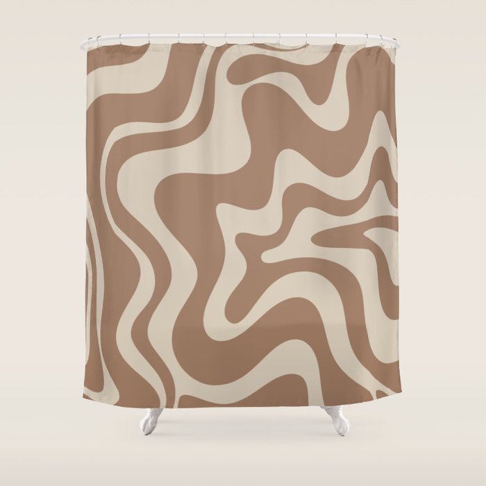 Liquid Swirl Contemporary Abstract Pattern in Chocolate Milk Brown and Beige Shower Curtain Gallery Image 1