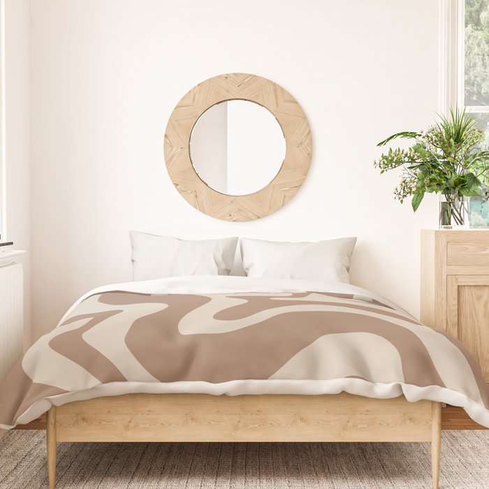 Liquid Swirl Contemporary Abstract Pattern in Chocolate Milk Brown and Beige Duvet Cover Gallery Image 3