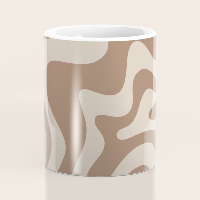 Liquid Swirl Contemporary Abstract Pattern in Chocolate Milk Brown and Beige Coffee Mug Gallery Image 4
