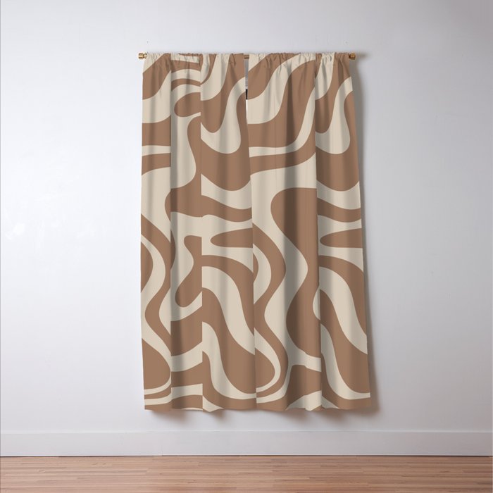 Liquid Swirl Contemporary Abstract Pattern in Chocolate Milk Brown and Beige Window Curtain Gallery Image 3