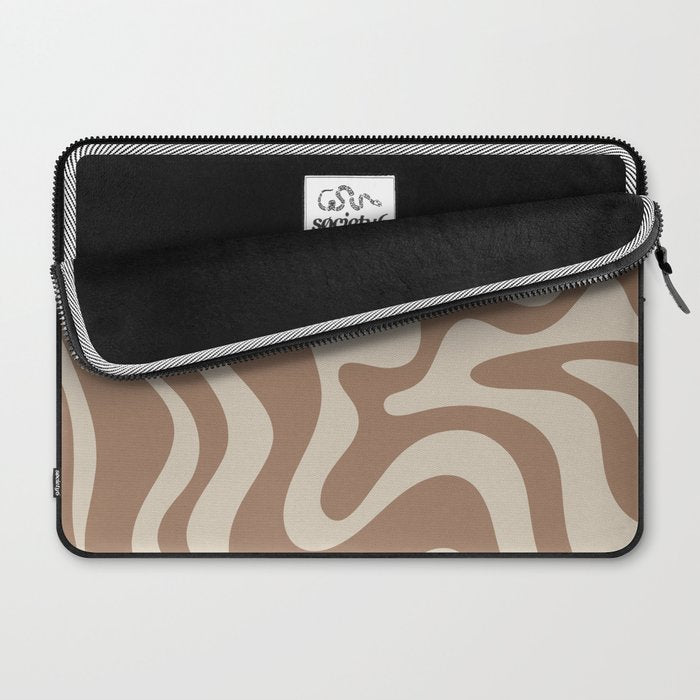 Liquid Swirl Contemporary Abstract Pattern in Chocolate Milk Brown and Beige Laptop Sleeve Gallery Image 2