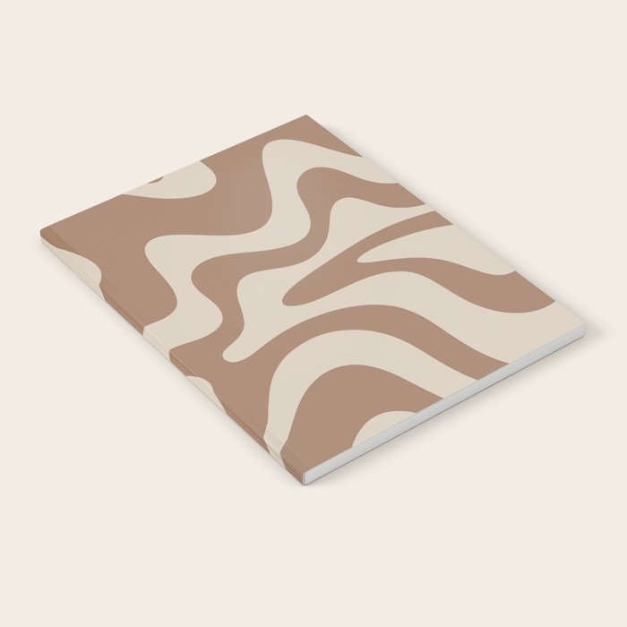 Liquid Swirl Contemporary Abstract Pattern in Chocolate Milk Brown and Beige Notebook Gallery Image 2