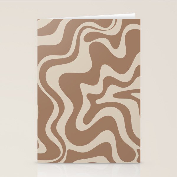 Liquid Swirl Contemporary Abstract Pattern in Chocolate Milk Brown and Beige Stationery Card Gallery Image 1