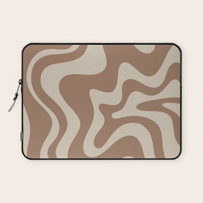 Liquid Swirl Contemporary Abstract Pattern in Chocolate Milk Brown and Beige Laptop Sleeve Gallery Image 1