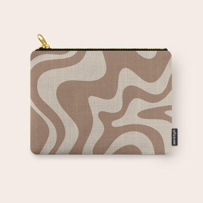 Liquid Swirl Contemporary Abstract Pattern in Chocolate Milk Brown and Beige Carry All Pouch Gallery Image 1
