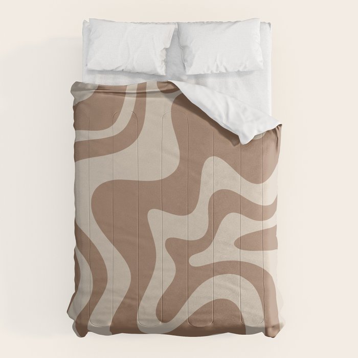 Liquid Swirl Contemporary Abstract Pattern in Chocolate Milk Brown and Beige Comforter Gallery Image 1