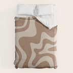 Liquid Swirl Contemporary Abstract Pattern in Chocolate Milk Brown and Beige Duvet Cover Gallery Image 6