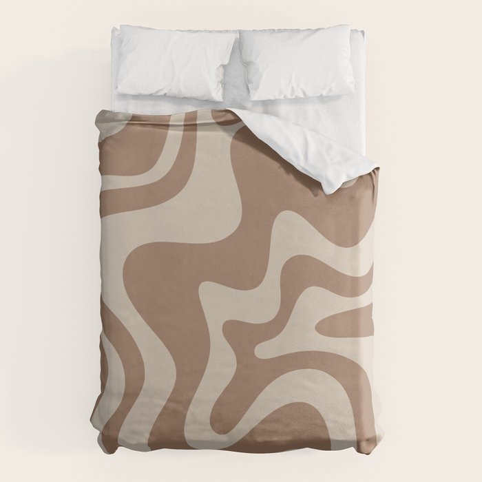 Liquid Swirl Contemporary Abstract Pattern in Chocolate Milk Brown and Beige Duvet Cover Gallery Image 6