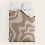 Liquid Swirl Contemporary Abstract Pattern in Chocolate Milk Brown and Beige Comforter Gallery Image 6