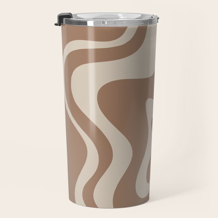 Liquid Swirl Contemporary Abstract Pattern in Chocolate Milk Brown and Beige Travel Mug Gallery Image 3