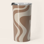 Liquid Swirl Contemporary Abstract Pattern in Chocolate Milk Brown and Beige Travel Mug Gallery Image 3