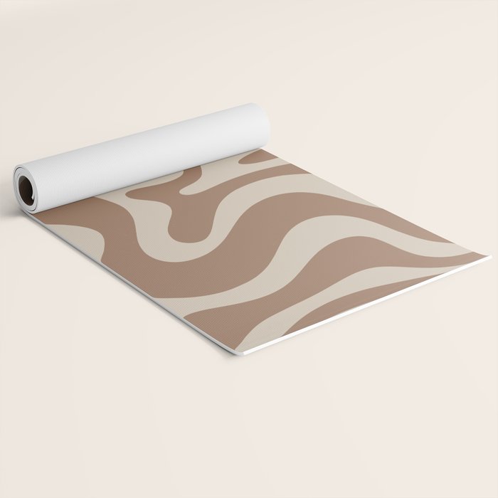 Liquid Swirl Contemporary Abstract Pattern in Chocolate Milk Brown and Beige Yoga Mat Gallery Image 2