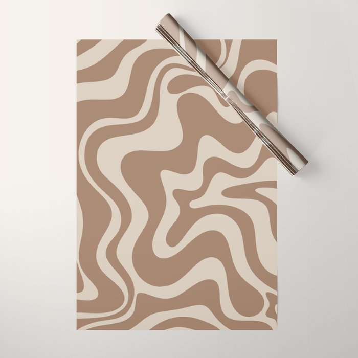 Liquid Swirl Contemporary Abstract Pattern in Chocolate Milk Brown and Beige Wrapping Paper Gallery Image 1